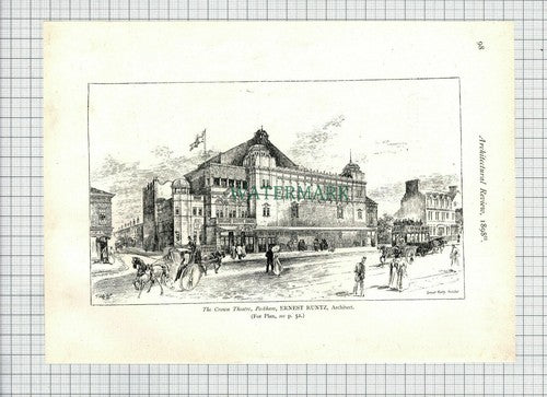 PECKHAM The Crown Theatre Ernest Runtz Architect - 1898 Clipping / Print