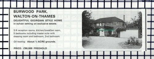 C6874) Burwood Park Walton On Thames House Sale Advert - 1978 Cutting