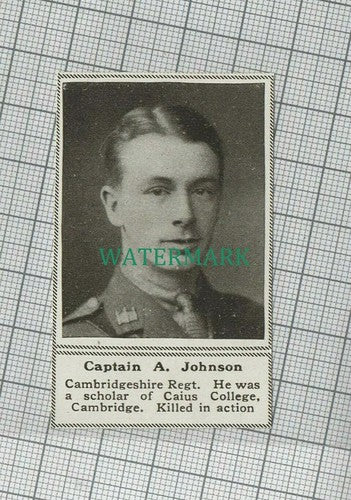 C1636) Captain A Johnson Cambridgeshire Regiment Caius College 1918 Clip SMALL!!