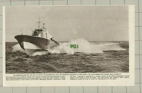 Vosper Ltd Patrol Boat FEROCITY Commander Peter Du Cann - 1961 Cutting