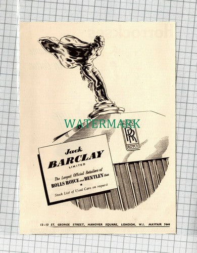 C1900) Jack Barclay Rolls Royce Small Advert - 1948 Clip