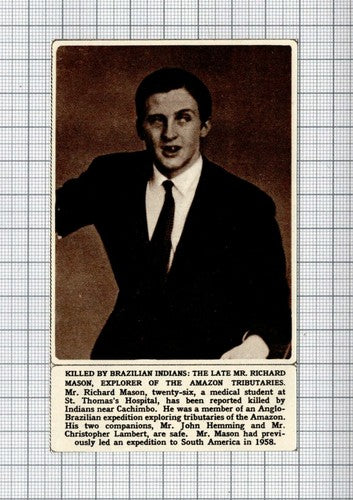 Mr Richard Mason Amazon Explorer Killed By Brazilian Indians - 1961 Clipping