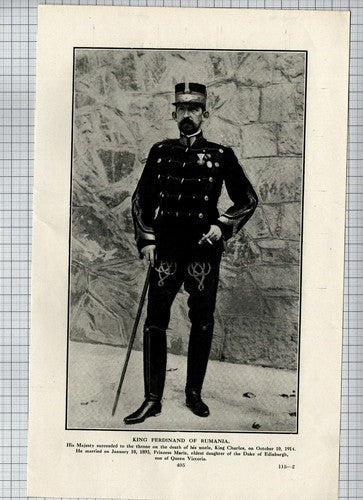 King Ferdinand Of Rumania World War One WW1 -1916 Cutting / Print
