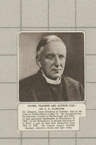 C3014) Dr CA Alington Dean Durham Eton Shrewsbury Obituary 1955 Clip SMALL!