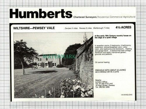 C2991) Pewsey Vale Wiltshire House Sale Advert - 1981 Clip