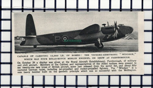 C6271) Vickers Armstrong Windsor Plane Farnborough - 1945 Cutting