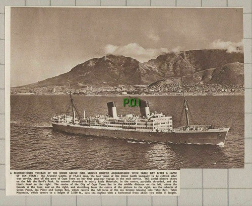 The ARUNDEL CASTLE Ship Union Castle Cape Town South Africa - 1951 Clipping
