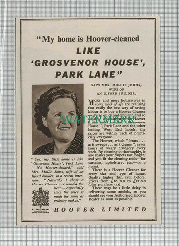 C2424) Grosvenor House Park Lane Hoover Mollie Johns Small Advert - 1948 Clip