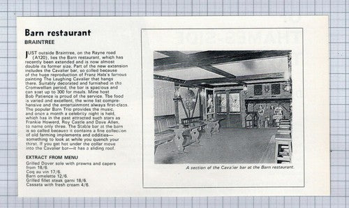 (5426) The Barn Restaurant Braintree Essex Bob Patience - 1970 Clip