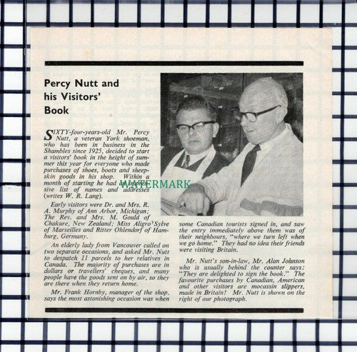 C6549) Percy Nutt York Shambles Shoeman Frank Hornby Alan Johnson - 1968 Cutting