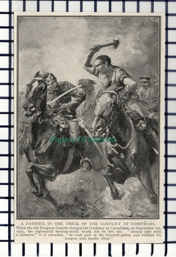 C5818) Farrier 6th Dragoon Guards Compiegne World War One - c.1918 Cutting