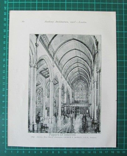 New Church Interior Plan Kensington London George F Bodley -1901 Cutting / Print