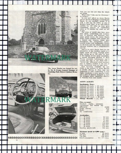 Aston Martin Car Review - c.1967 Article / Print