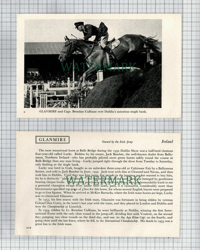 Capt BRENDAN CULLINAN Horse Glanmire Lucky Ireland- 1956 2-Part Cutting