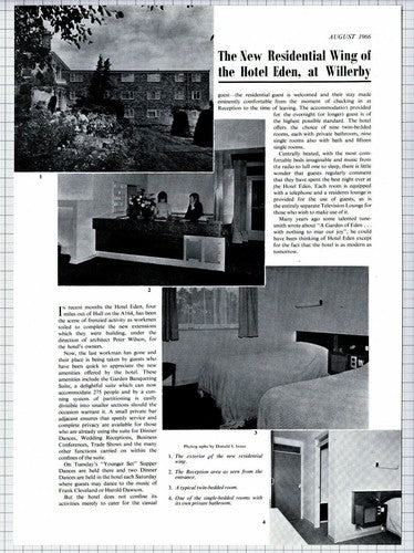 Hotel Eden Willerby Hull Yorkshire - 1966 Article