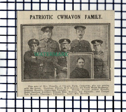 C7213) Cilcarn Farm Cwmavon Howells World War One WW1 Rees Tom - 1916 Cutting