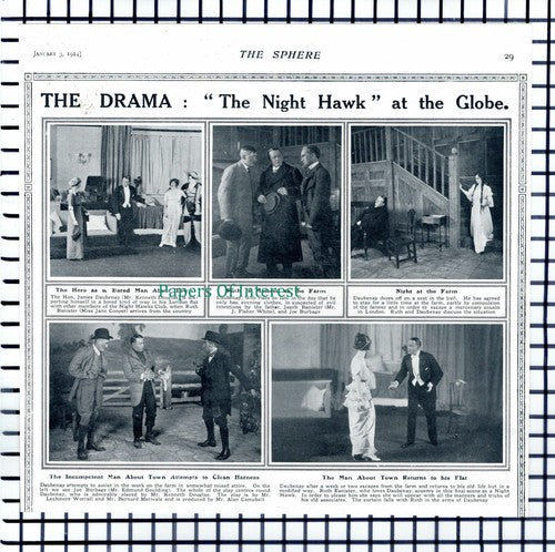 X1410) Globe Theatre THE NIGHT HAWK Kenneth Douglas Edmund Goulding 1914 Cutting