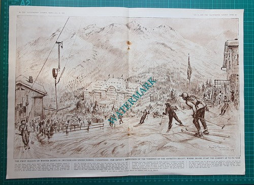 Suvretta Ski Lift Switzerland De Grineau - 1947 Pullout/ Print