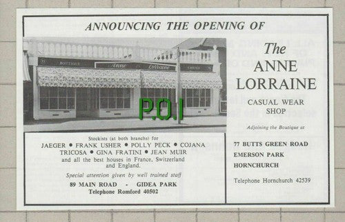 The Anne Lorraine Boutique Emerson Park Hornchurch Essex - 1972 Small Advert