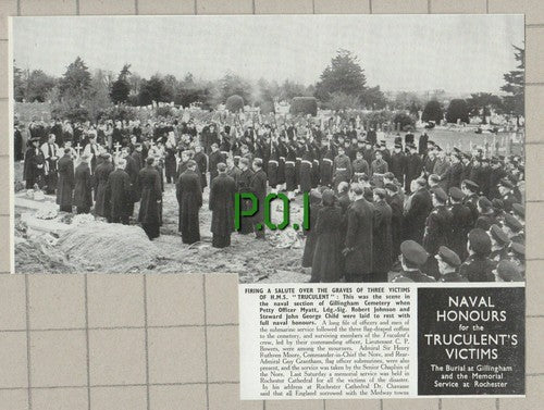 TRUCULENT Submarine Victims Burial Myatt Johnson Child Gillingham -1950 Clipping