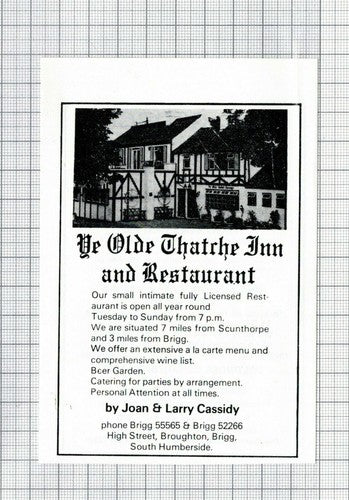 Ye Olde Thatch Inn & Restaurant Broughton Brigg Cassidy -1979 Small Advert