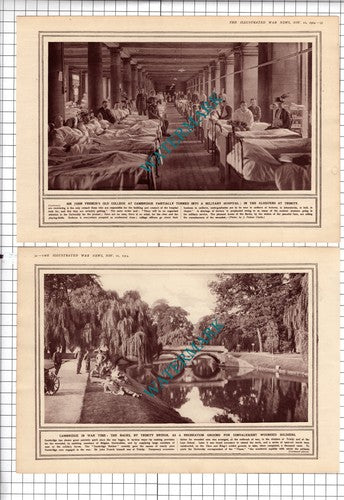Trinity College Cambridge World War One WW1 Soldiers 1914 2-Part Cutting / Print