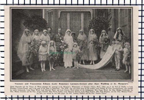 C5848) Viscount Ednam Wedding St Margaret's Westminster - 1919 Cutting