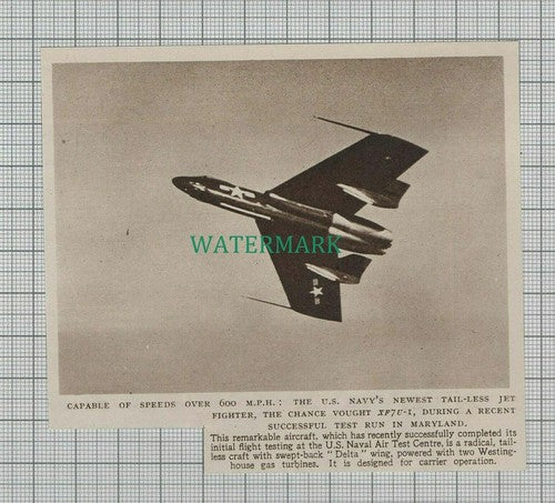 C2399) U S Navy Tail-Less Jet Fighter Chance Vought XF7U-I - 1948 Clip
