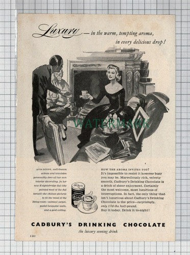 C7615) AVIS SCOTT Cadbury's Drinking Chocolate - 1956 Small Advert