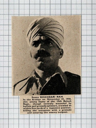 Sepoy Bhandari Ram Arakan 10th Baluch Regt Bravery - 1945 Small News Cutting