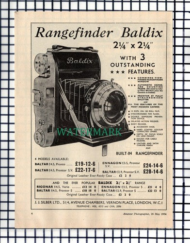 (7094) PAPER ITEM!! Rangefinder Baldix Camera ADVERT - 1954 CUTTING
