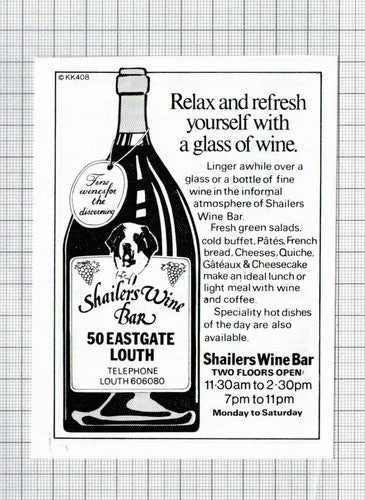 Shailers Wine Bar Louth Lincolnshire - 1979 Small Advert