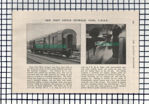 Post Office Stowage Vans LMSR London Midland Railway Wolverton - c.1930 Cutting