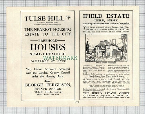 (X1725) Ifield Estate Sussex / Purley Downs Golf Course JP Warren- 1927 Cutting