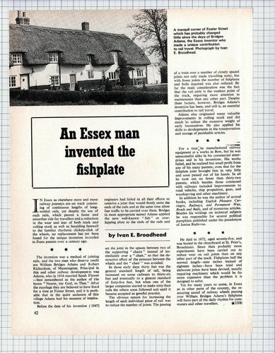 William Bridges Adams Manningtree Essex Fishplate - 1972 Article