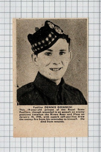 Fusilier Dennis Donnini Royal Scots Fusiliers - 1945 Small News Cutting