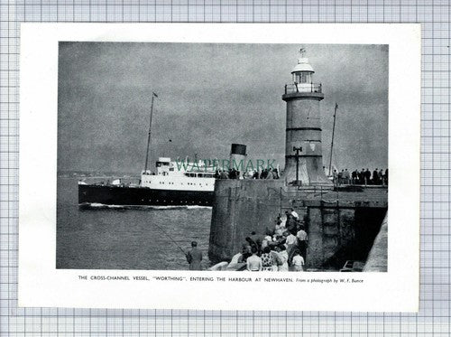 (6604) Cross Channel Boat WORTHING Newhaven Harbour - 1954 Cutting (Creasing!)