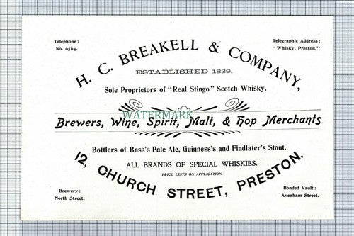 C6559) H C BREAKELL BREWERS Church Street PRESTON Advert - 1902 Book Print
