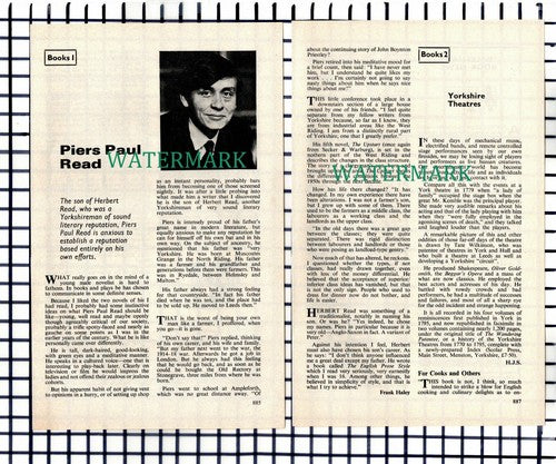 (7671) Piers Paul Read Herbert Read Yorkshire Novelist - 1974 Article