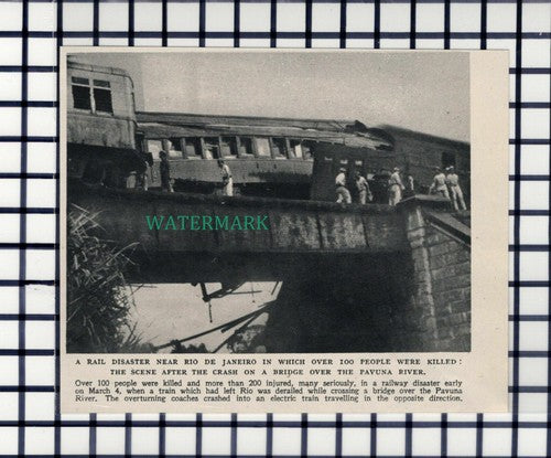 C6679) Rio De Janeiro Rail Disaster Pavuna River Train Crash - 1952 Cutting
