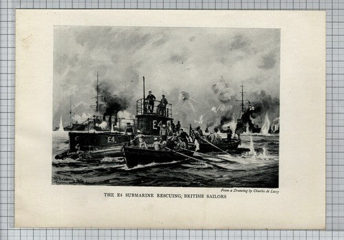 E4 Submarine Rescuing British Sailors - c.1920's Print