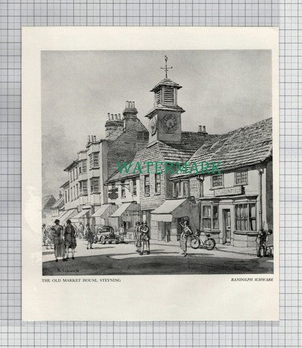 (8589) STEYNING The Old Market House Randolph Schwabe - 1948 Print / Cutting