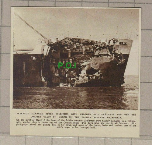 C1713) British Steamer CRAFTSMAN Collision Damage Cornwall - 1948 Clip