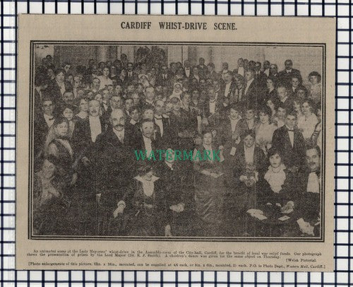 (7660) Cardiff City Hall Whist Drive Mayor Dr R J Smith - 1916 Cutting