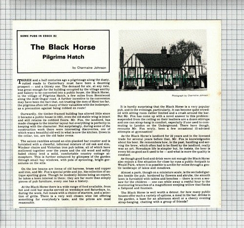 (8483) The Black Horse Pilgrims Hatch Mr Fox - 1977 Cutting