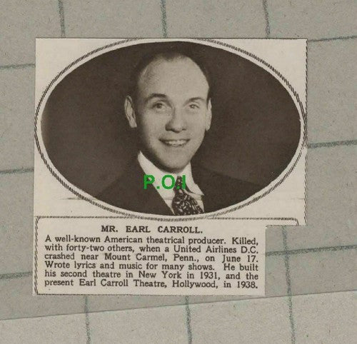 C1991) Mr Earl Carroll Theatrical Producer Killed In Air Crash 1948 Clip SMALL!