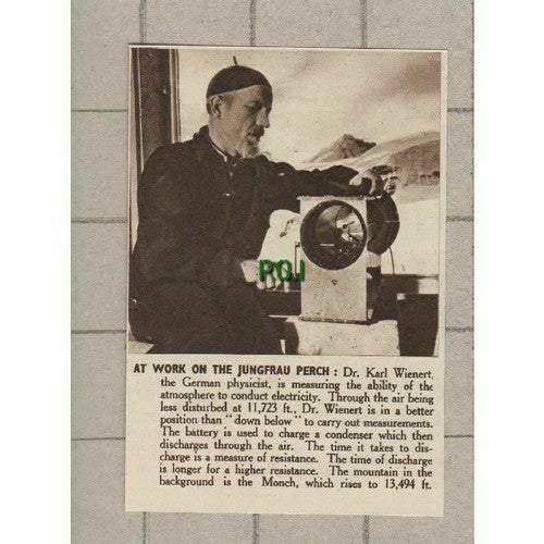 Dr Karl Wienert German Physicist Monch Mountain - 1951 Small News Clipping