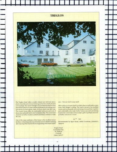 Budock Vean Hotel Falmouth / Treglos Padstow Ted Barlow - c.1980s Cutting/ Print