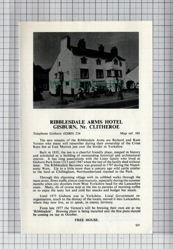 C7513) Roberts Oyster Bar Blackpool Ribblesdale Arms Gisburn - c.1970s Cutting