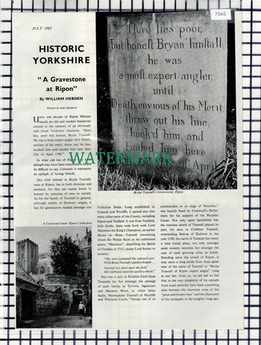 (7940) Bryan Tunstall Ripon Gravestone - 1965 Article
